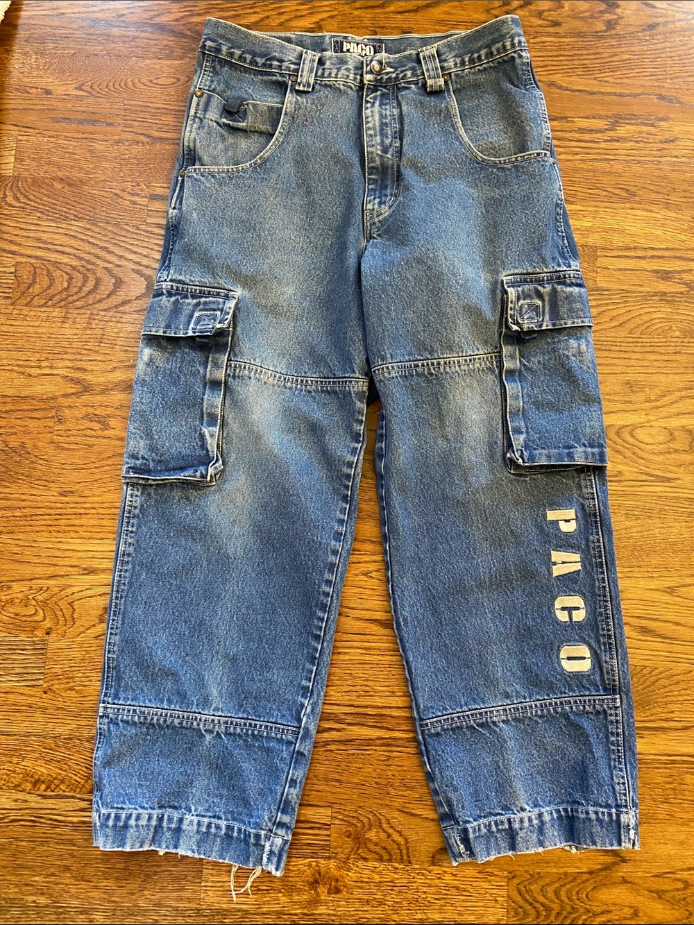 PACO Vintage Men’s Cargo Wide Leg Cotton Jeans, 34x30, Skater Y2K Baggy Grunge